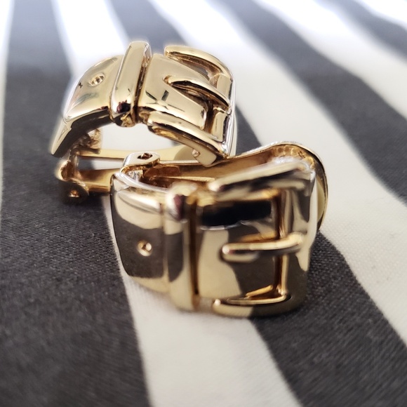 Vintage Jewelry - Vintage Belt Motif Gold Half-Hoop Earrings